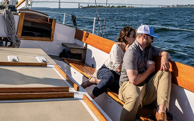 Couple on Schooner Adirondack II for a morning sail in Newport RI